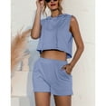 thumbnail image 3 of Defitshape Women's Short 2 Piece Outfits Summer Sleeveless Crop Tops Tracksuit Comfy Pocket Drawstring Blue 14, 3 of 4