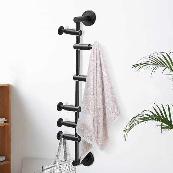 1 PCS Black Wall Mounted Coat Rack, 20kg/44.09lbs Load Capacity Clothes Rack, Coat Hat Rack With 6 Hooks, 60*7cm/23.62*2.75inch