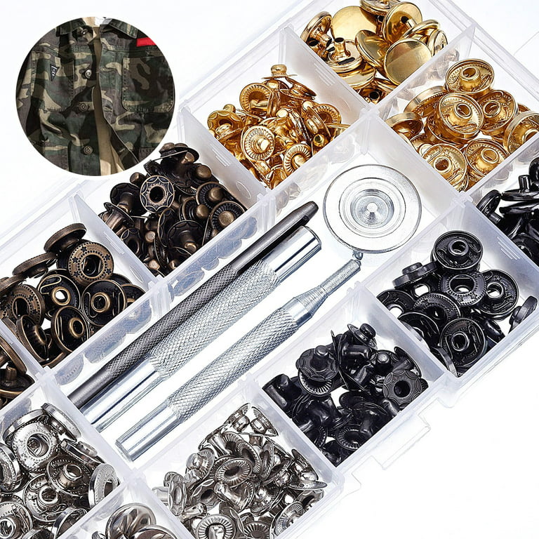 Hands DIY 120 Set Leather Snap Fasteners Kit 12.5mm Metal Button Snaps  Press Studs with 4 Setter Tools 1 Hammer 4 Color Clothing Snaps Button for  Bags Jeans Jackets Bracelets Clothes 