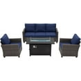 thumbnail image 2 of Superjoe 4 Piece Outdoor Patio Furniture Set, All-Weather Rattan Wicker Conversation Set with Fire Pit Table, Outdoor Sectional Sofa Set for Balcony Backyard Porch, Blue Cushion, 2 of 9