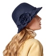 thumbnail image 2 of Prolriy Winter Hats for Women, Women's Autumn and Winter Flowers Round Top Casual Fisherman's Basin Cap Small Bowler Hat Bucket Hat Cloche Hat Navy M, 2 of 3
