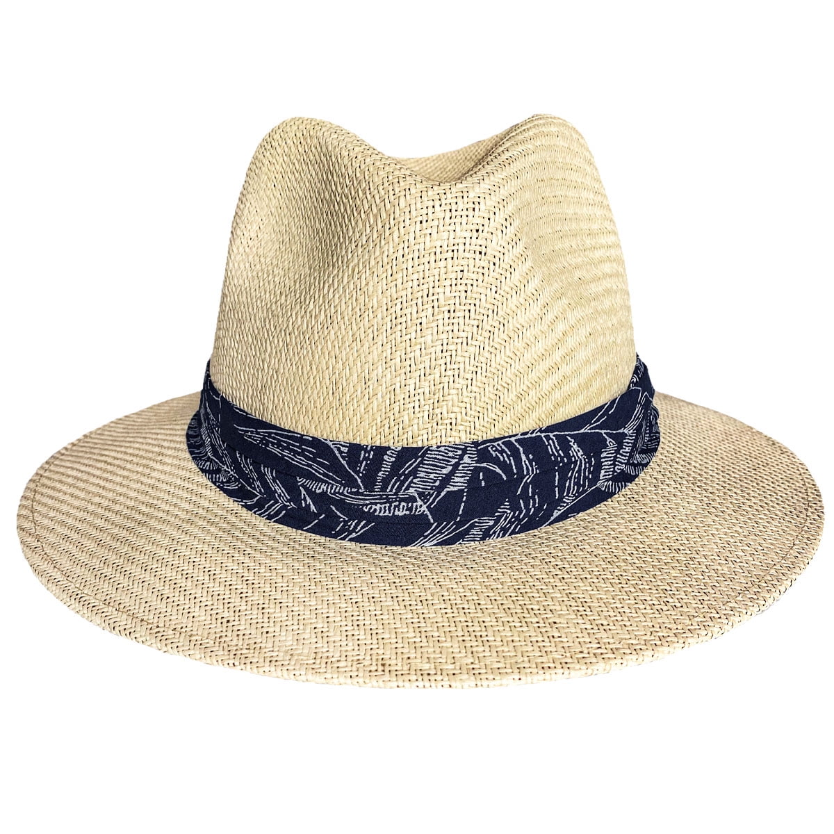 Panama Jack Matte Toyo Straw Safari Sun Hat with 3-Pleat Ribbon Band (Blue Band, Small/Medium)
