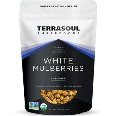 Terrasoul Superfoods White Mulberries, Sun-Dried, 1 Lb - Sweet Superfood Snacking, Smoothie Booster, and Nutrient-Packed Yogurt Topping