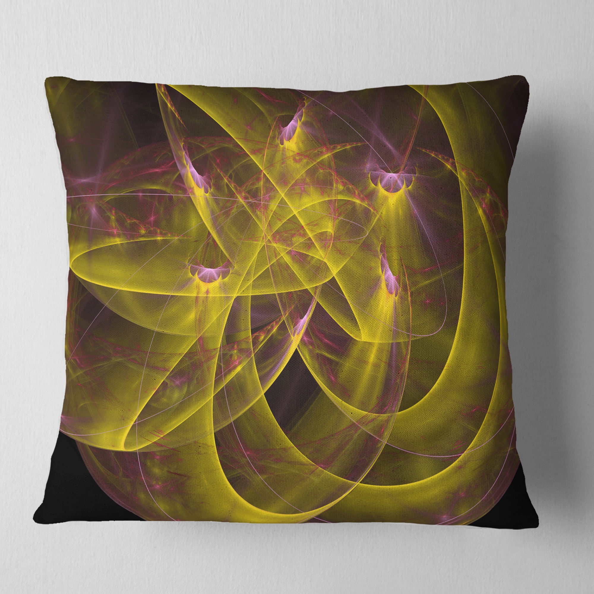 Designart Yellow Fractal Flames - Abstract Throw Pillow - 16x16