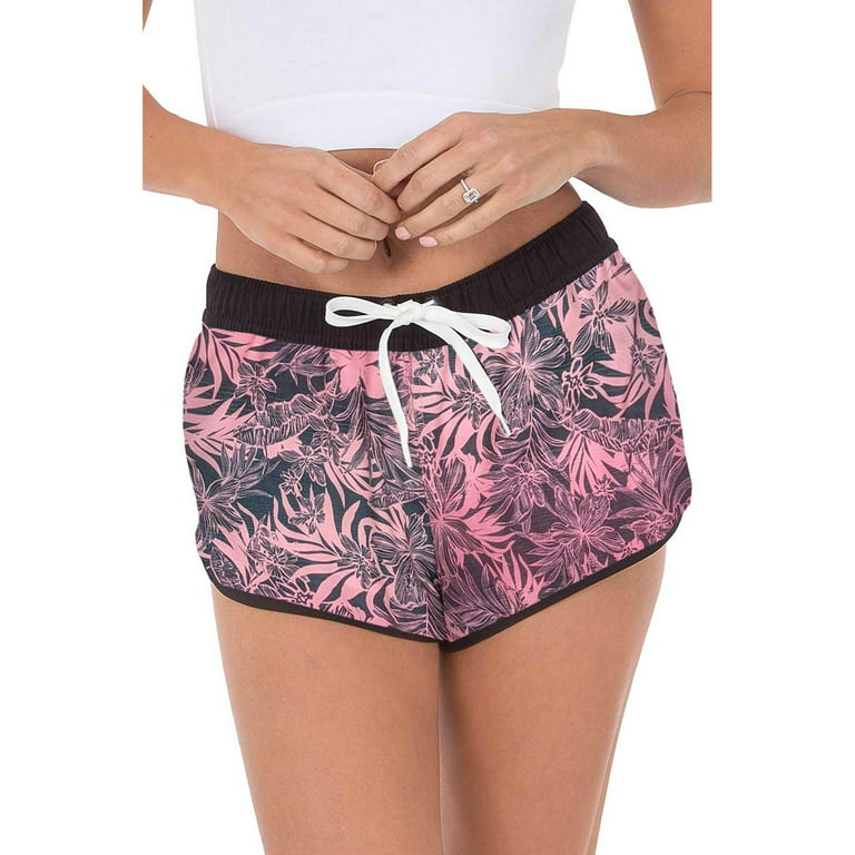 Womens Running Shorts 4 Way Stretch Tropical Quick-Dry, Tropical Black,  Size: XL, Uzzi Active Wear