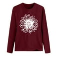 thumbnail image 3 of kayannuo Fall Clothes For Women Women Top Casual Long Sleeve Daisy O-neck Sweatshirt Pullover Blouse Red, 3 of 4