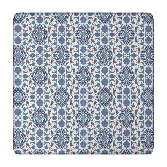 Blue Floral Ornament Pattern Square Fitted Tablecloth with Elastic Edge,Square Table Cover,Washable Elastic Table Cover for Home Kitchen Party Decor 34"x34"