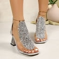 thumbnail image 4 of Pandaie Rhinestone Chunky Heeled Sandals Women Clear Ankle Strap Square Open Toe Summer Dressy Pumps Shoes for Wedding Prom (Silver,7), 4 of 8