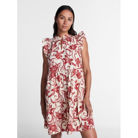 Time and Tru Women's Tiered Cotton Mini Dress with Flutter Sleeves, Sizes XS-4X