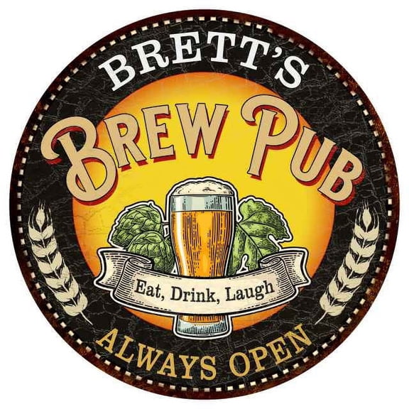 BRETT'S Beer Pub Man Cave Metal Sign Home Wall Decor 14 inch Round 100140025130