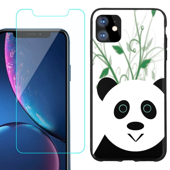 For Apple iPhone 11 Phone Case , Slim-Fit TPU Protective Case (Black), with Tempered Glass Screen Protector, by OneToughShield ® - Panda