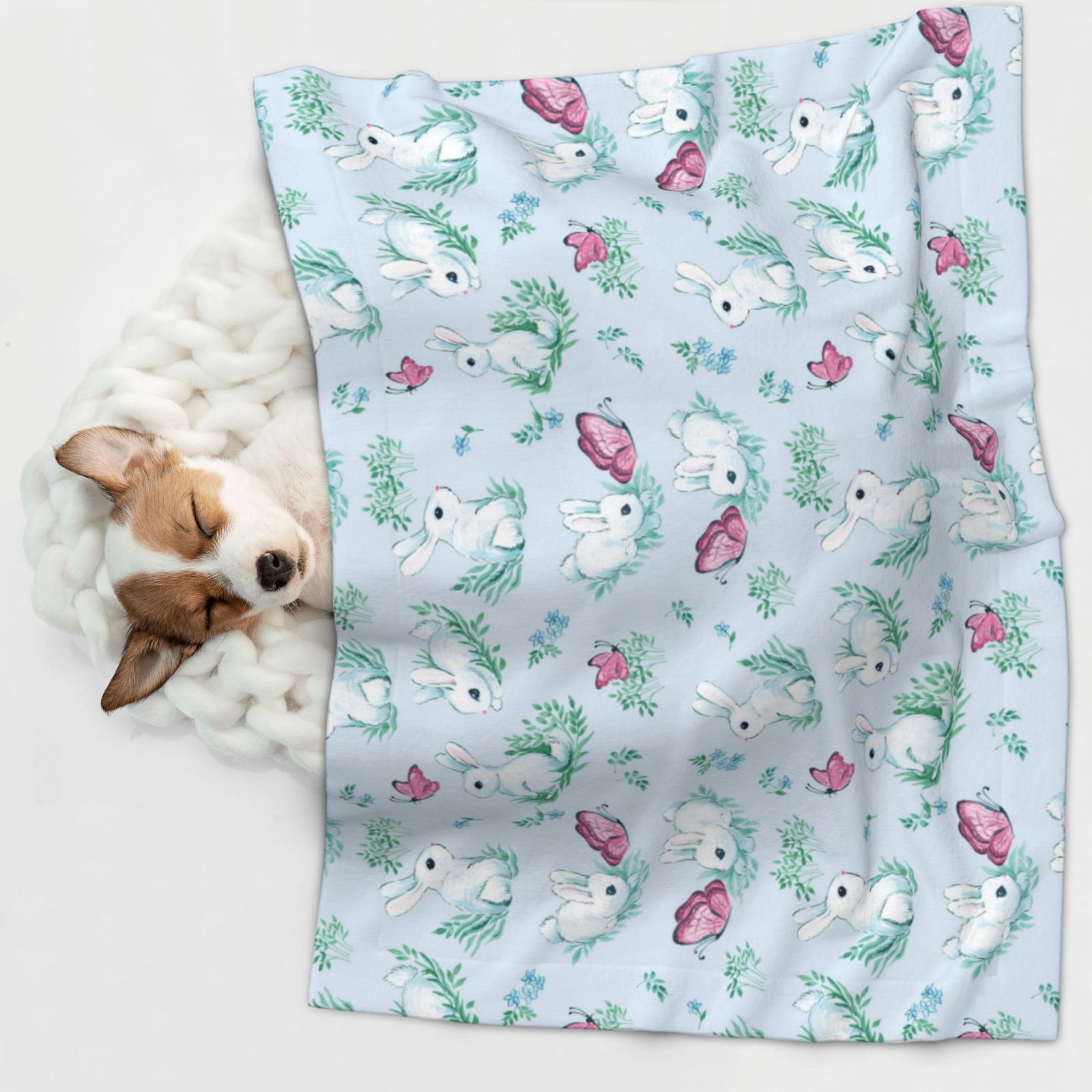 Naloa Rabbit And Butterfly Dog Blanket, 3 Sizes Cat Blanket for Indoor Cats Large Medium Small Dog Gifts-Large