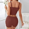 thumbnail image 5 of Camisole Shorts Pajamas Sets for Women Sexy Lace Trim Crop Top Summer Ribbed Knit Sleepwear 2 Piece Pjs Lounge Set, 5 of 6