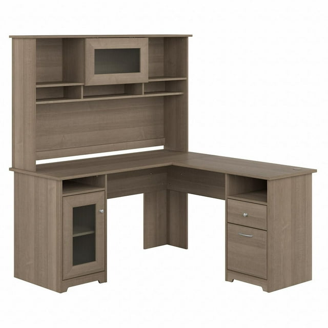 Bush Furniture Cabot 60W L Shaped Computer Desk with Hutch in Ash Gray