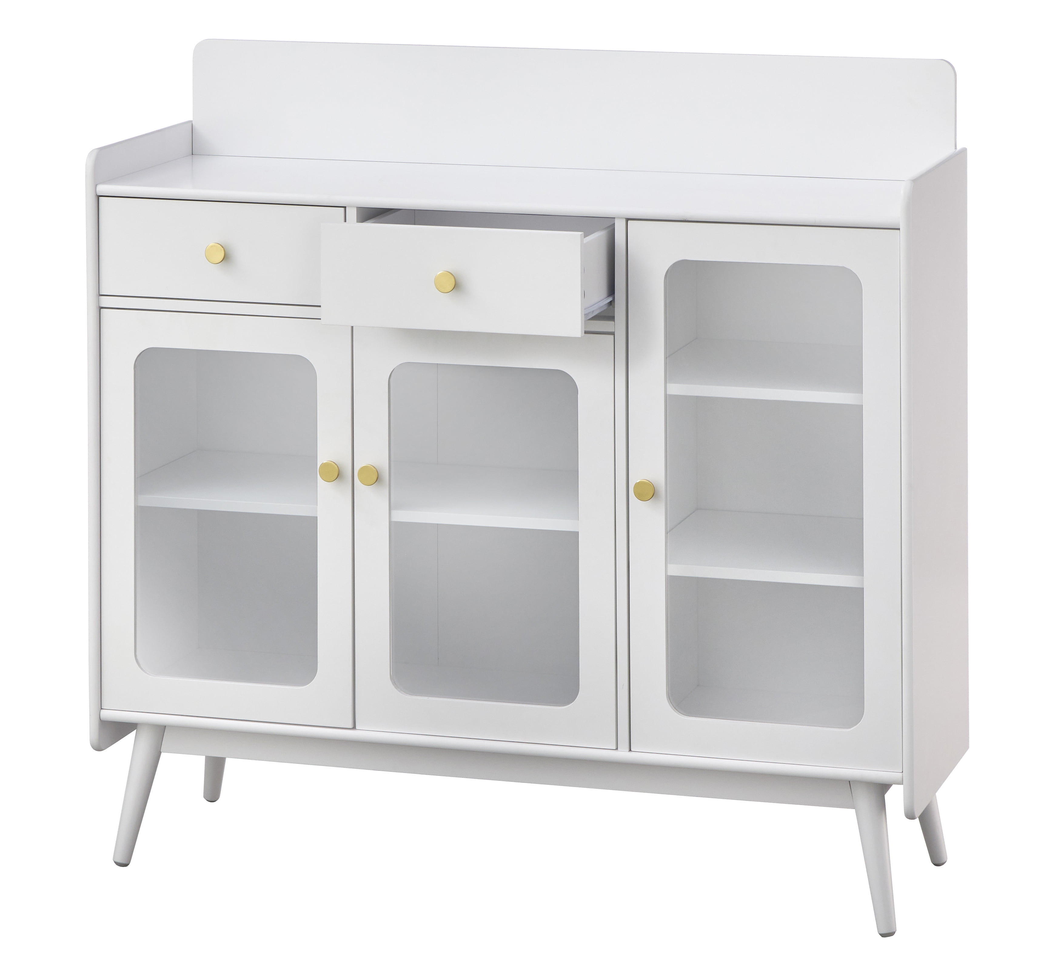 TMS Conlee 47" Vintage Buffet with Three Glass Doors, Two Drawers, and Three Adjustable Shelves, White