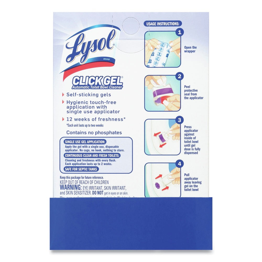 (4 pack) (4 pack) Lysol® Click Gel Automatic Toilet Bowl Cleaner, Gel Toilet Bowl Cleaner, For Cleaning and Refreshing, Brand New Day – Lavender Fields Scent, 6 applicators