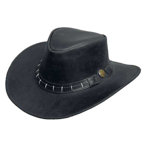 Lesa Collection Chic Maracaibo Leather Cowgirl Hat with Deformable Brim – Vintage Western Style (S, Black)