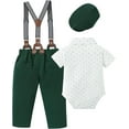 thumbnail image 3 of ZOEREA Baby Boy Suit Gentleman Outfit Clothes Infant Tuxedo Short Sleeve Dress Shirt+Suspender Pants+Bowtie+Hat 0-18M, 3 of 8