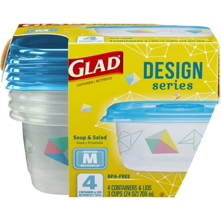 Glad Food Storage Containers - Designer Series Medium Rectangle Container - 24 oz - 4 Containers