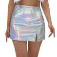 thumbnail image 2 of Lixiuxyad Women's Skirt High Gloss Bodycon Mini Skirt Side Slit Party Clubwear Stretch Fit Zipper A Line Design,Multicolor, 2 of 4