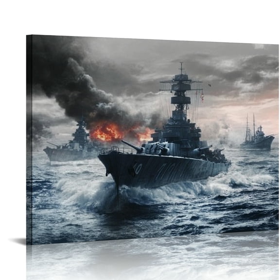 Autua Navy Ship Warship Sea Battle  Canvas Print Painting Picture Wall Art Home Hallway Bedroom Living Room Decor 20x16in