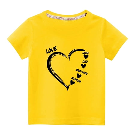 

Shldybc Toddler Kids Boys Girls Fashion Cute Solid Color Round Neck Valentine s Day Heart Print Short Sleeve Top on Clearance