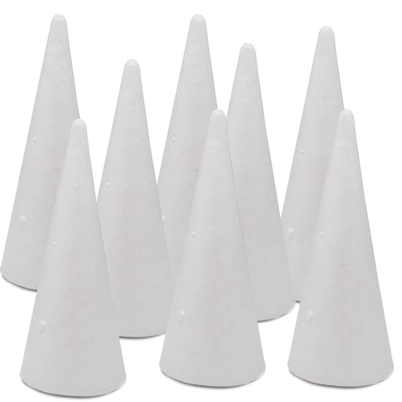 Crafare 8 Pack Foam Cones Polystyrene Cone 3.85x9.7in for Christmas Tree Project Wedding Table Centerpiece Arts Crafts Supplies and Floral Arrangement