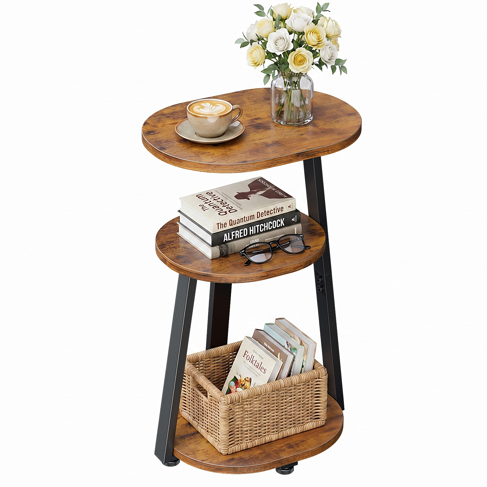 Biemlerfn 3-Tier Round Side Table, Black & Brown photo 2