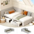 thumbnail image 4 of Twin daybed with 2 storage drawers, Corner Bed frame with Extended headboard and Bed Rails, Velvet Upholstered Sofa Bed with Guardrail for Bedroom, Guest Room, Adjustable installation, Light Gr, 4 of 8