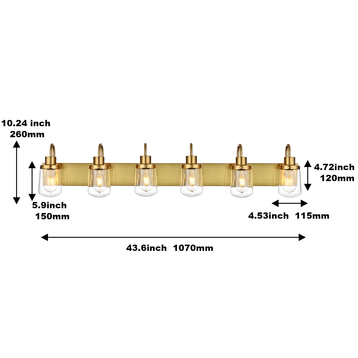 Melucee Bathroom Vanity Light Fixtures in Painted Gold, 6-Light Farmhouse Vanity Light with Clear Glass Shades, Bathroom Lighting Fixtures Over Mirror, Vanity Light Fixture Indoor