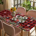 thumbnail image 3 of Red Plaid Christmas Table Cloths for 6 Foot Rectangle Tables, Truck Xmas Tree Snowflake Winter Poinsettia Patio Waterproof Elastic Fitted Tablecloths, Washable Rectangular Table Cover for Camping, 3 of 8