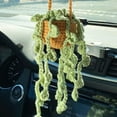 thumbnail image 4 of huanledash Car Plant Ornament with Lanyard Easy Hanging Cute Potted Plants Crochet Decor Boho Knitted Rear View Mirror Accessories Car Interior Decor, 4 of 8