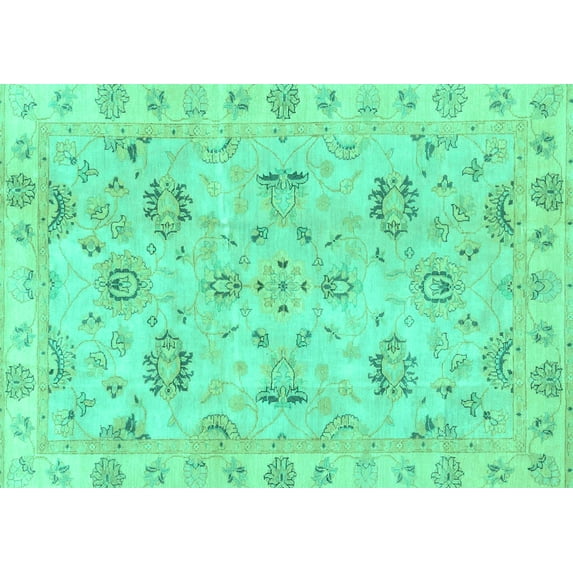 Ahgly Company Machine Washable Indoor Rectangle Oriental Turquoise Blue Traditional Area Rugs, 5' x 7'