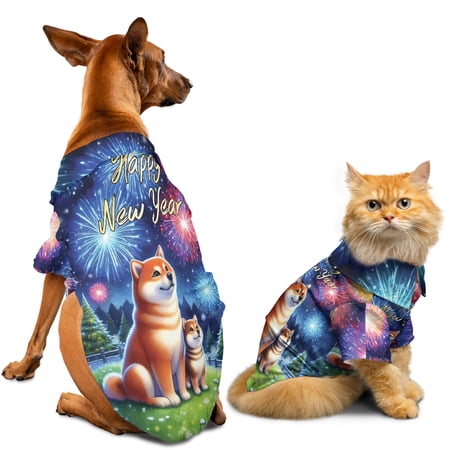 Happy New Year Mastiff Family Cheer Winter Midnight Firework Hawaiian Summer Shirt for Small Medium Large Dog Cat Shibas Dog Lovers Gifts Idea - 02025