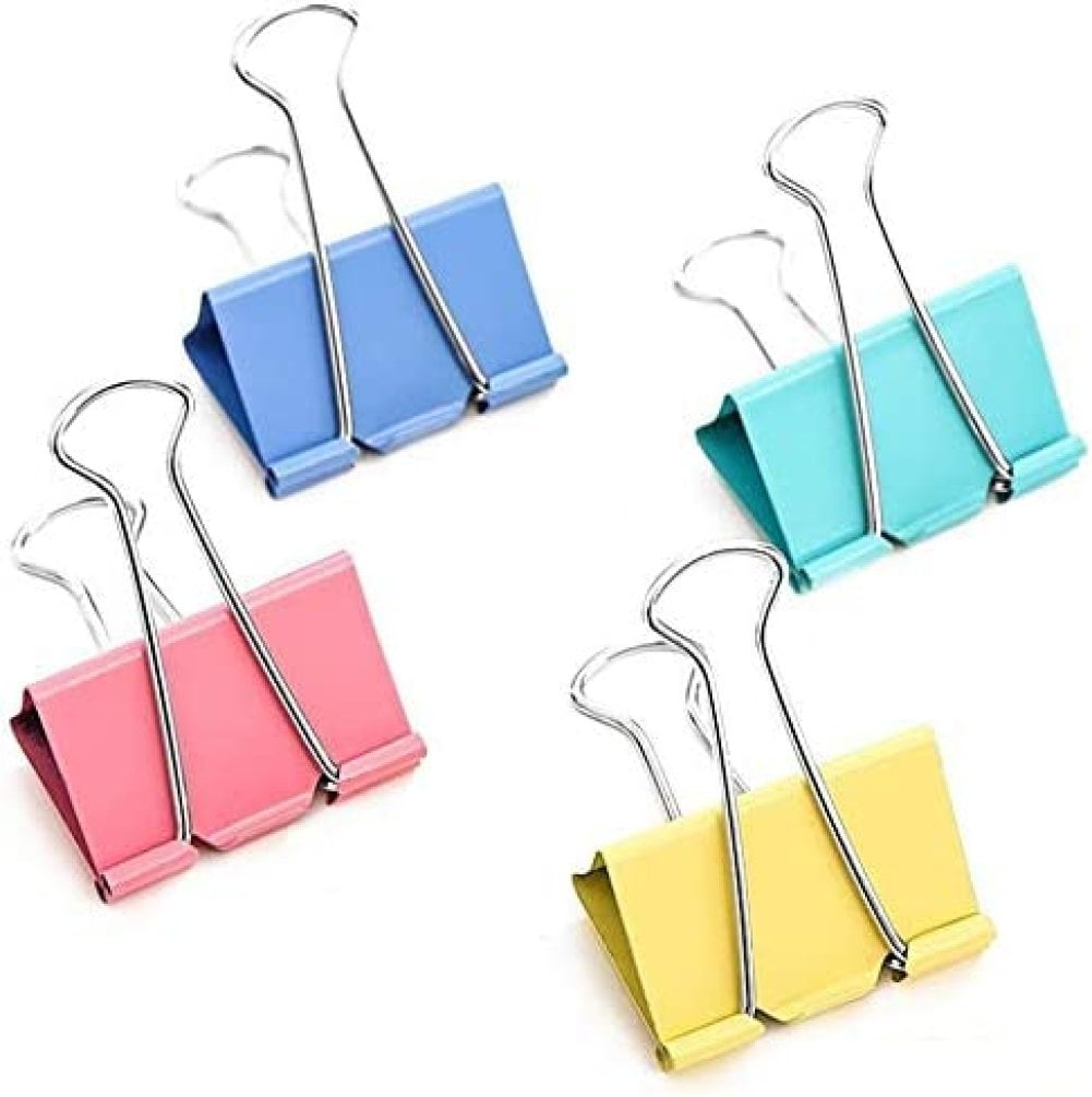 Metal Paper Clip Set Cute Binder Clips 1 inch/25MM 4 Colors 24Pcs