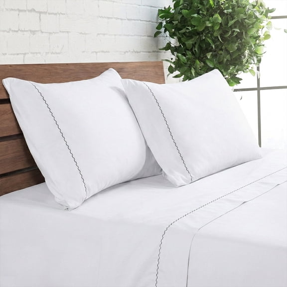 Loomsnest 1800 Series Double Brushed Microfiber 4 Piece Queen Sheet Set, Hotel Style, Wrinkle & Fade Resistant, 16 Inch Deep Pocket, White