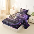 thumbnail image 2 of Feelyou Boho Gothic Rose Dragon Twin Sheet Sets for Men Women, Vintage Castle Animal Bedding, Purple Pink, 3 Pieces, 2 of 5