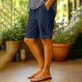 thumbnail image 5 of Womens Lightweight Breathable Knee Length Shorts Casual Vacation Elastic Waist Pleated Pocket Trousers Spring Summer Basic Capris Navy M, 5 of 6