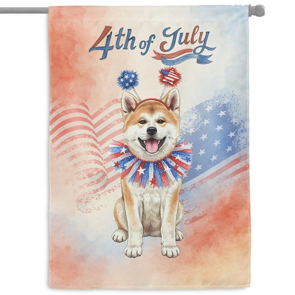 4th of July Akita Celebrates Independence Day House Flag 28x40in Double Sided Inu Dog Lover Outdoor Decor - 12010