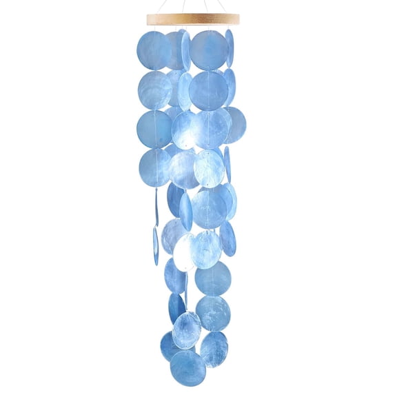 28-inch Blue Beach Theme Wind Chimes Outdoor with Hanging Hook, Handcrafted Shell Decor