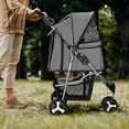 thumbnail image 4 of ZOPan 3-Wheel Pet Stroller, Foldable Travel Jogger for Small & Medium Dogs & Cats (Up to 33lbs), Lightweight Carrier with Breathable Mesh Cover, Cup Holder & Storage Basket, Gray, 4 of 11