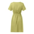 thumbnail image 4 of Dasayo Wear-to-Work Dress Women Yellow Short Sleeve Shirt Dress Mini Solid V Neck Dresses L, 4 of 5