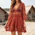 thumbnail image 6 of Hesxuno Women Swimsuit Cover Ups 3/4 Sleeve Swim Dress Lace Bathing Suit Cover Up Beach Boho Vacation Restro Beachwear Red Free Size, 6 of 7