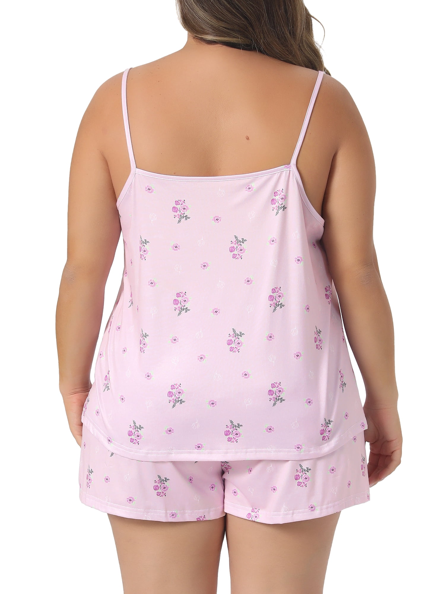 DARING DIVA Women's Plus 2pcs Floral Camisole and Shorts Nightwear L Pink