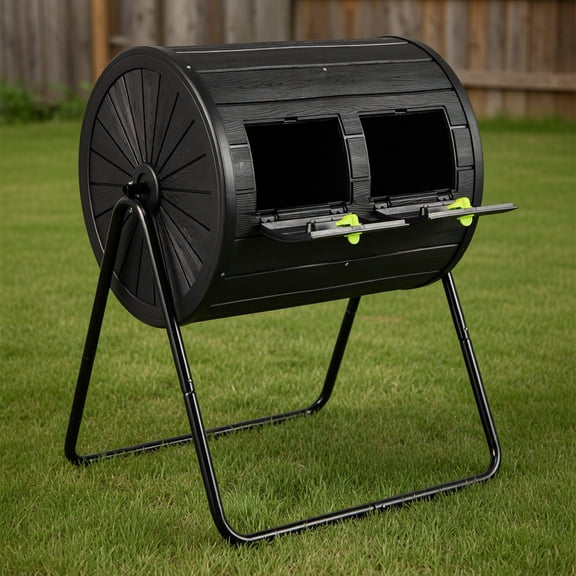 Resenkos 37.5 Gallon Large Dual Chamber Compost Tumbler, BPA Free Outdoor Rotating Compost Bin for Organic Fertilizer Making, Black