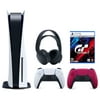 Sony Playstation 5 Disc (PS5 Disc) with Extra Red Controller, Gran Turismo 7 Launch Edition and Black PULSE 3D Headset Bundle