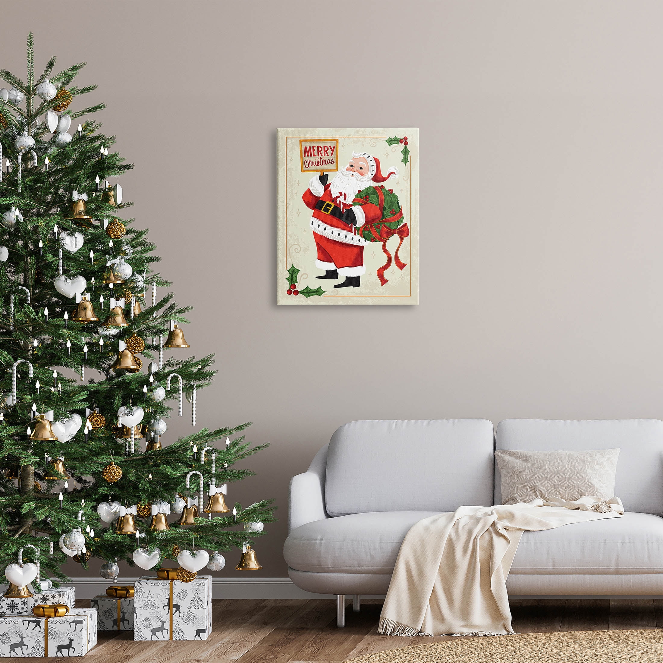 Merry Christmas Vintage Santa Holiday Graphic Art Gallery Wrapped Canvas Print Wall Art