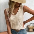 thumbnail image 2 of MESSUEN Sleeveless Tops Womens T Shirts Loose Fit V-neck Raglan V Neck Knitted Tank Cable Knit Sweater Vest Solid Tee Shirts Blouses for Women Dressy Casual Women's Summer Blouses Beige L, 2 of 5