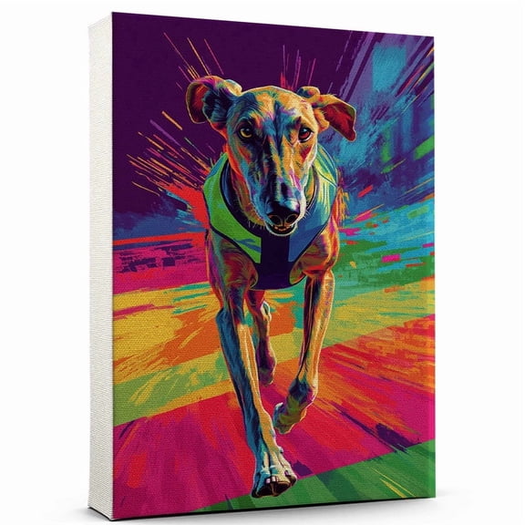 Scottish Deerhound Dog Playing Running Stretched Canvas Size 8x12 – Vintage Style Scottish Deerhound Dog Art for Running Fans, Great Gift for Dog Owners