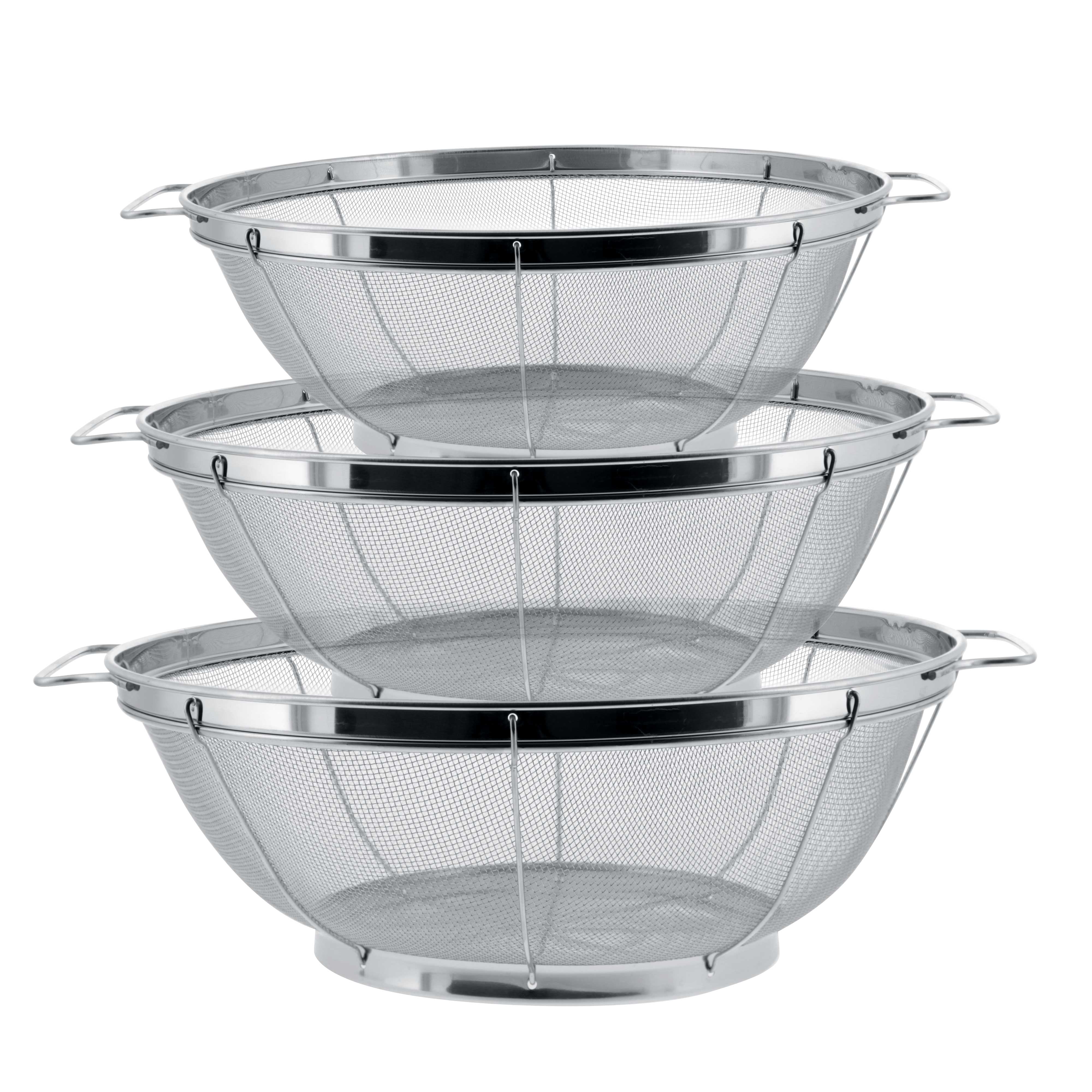 New Stainless Steel Strainer Colander Basket Deep Kitchen Colander Set Of 3 